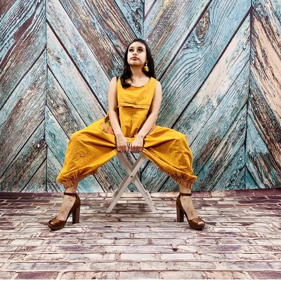 Stonewash patchwork Harem Pants Jumpsuit Romper - Picture 8 of 9